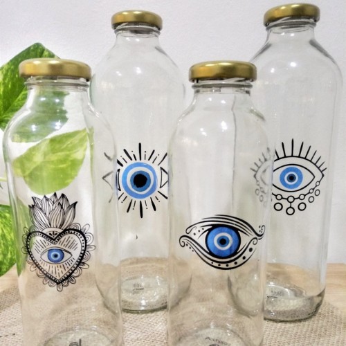 Botella de vidrio ojo turco