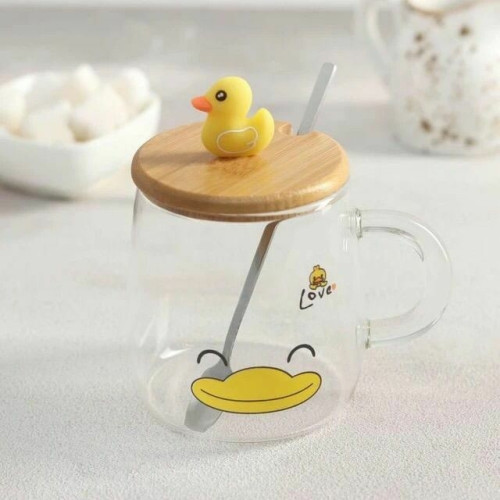 Taza patito vidrio tapa bambu