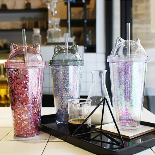 Vaso glitter acrilico gatito sorbete