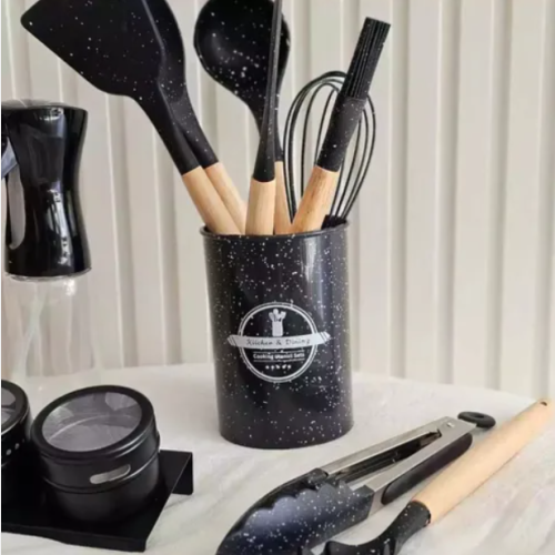 Set utensilios silicona x 8 salpicados