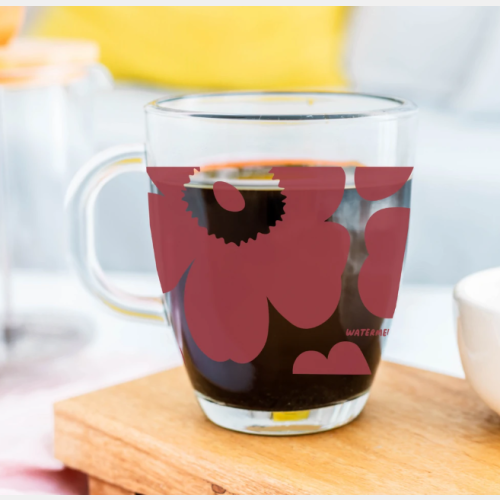 Taza de vidrio petalos de amor