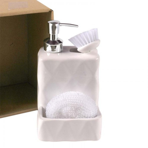 Dispenser detergente cerámica con esponja y cepillo