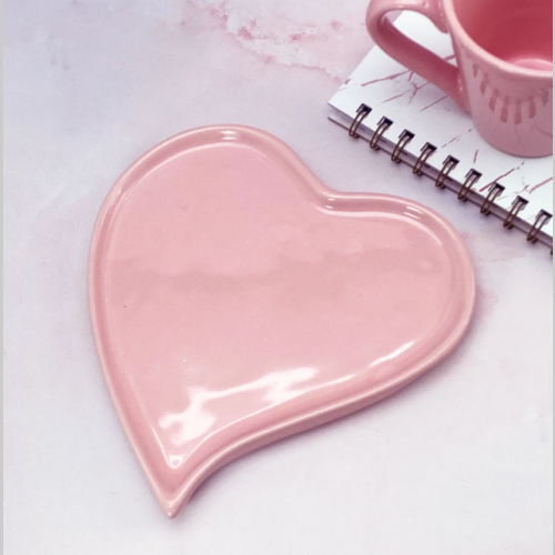 Bandeja ceramica corazon rosa