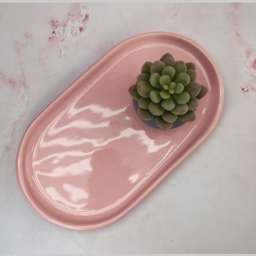 Bandeja ceramica oval rosa