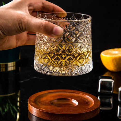 Vaso whisky con base madera giratorio 360°
