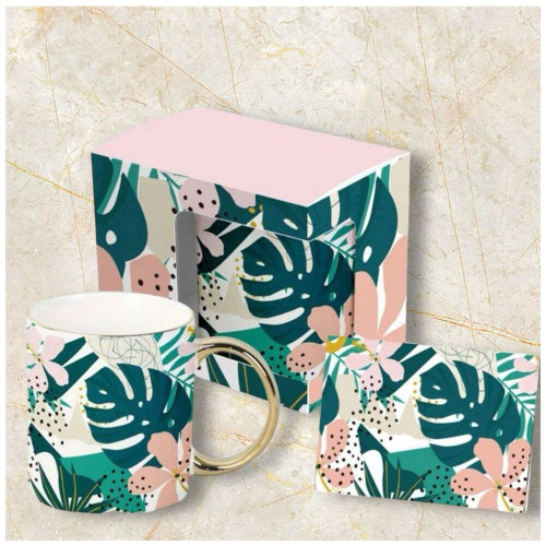 Taza hojas manija dorada