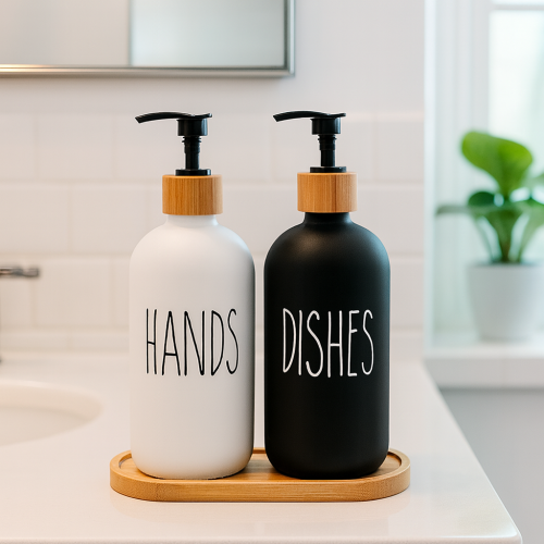 Dispensers de baño x 2 con base bambu