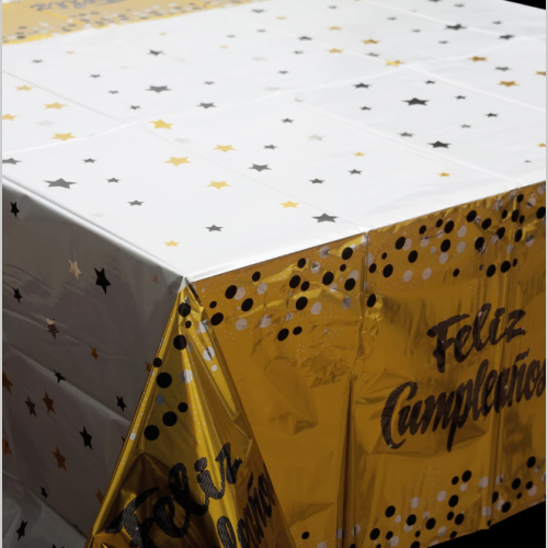 Mantel feliz cumpleaños dorado