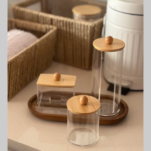 Organizadores acrilico x 3 tapa bambu