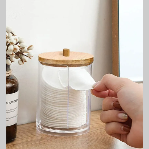 Organizador discos de algodon tapa bambu