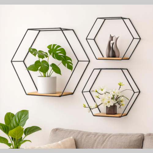 Estantes flotantes hexagonales x 3