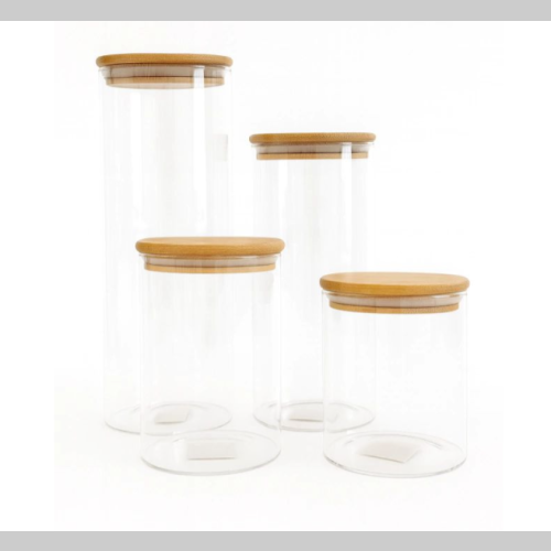 Set frascos tapa bambu redondos x 4