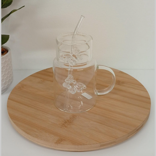 Taza vidrio mariposa con sorbete