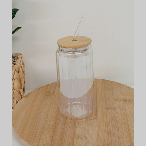 Vaso vidrio con sorbete bambu 500ml