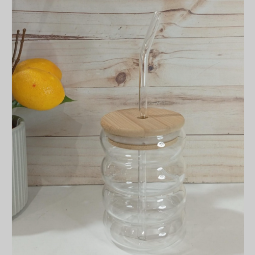 Vaso vidrio con sorbete bambu 300ml