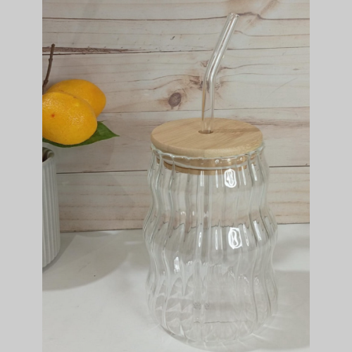 Vaso vidrio con sorbete bambu 500ml
