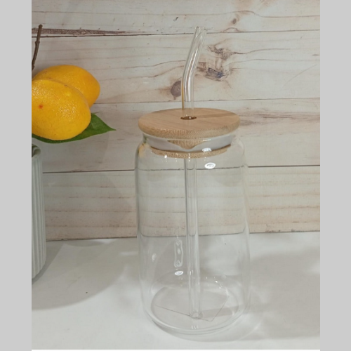 Vaso vidrio con sorbete bambu 350ml