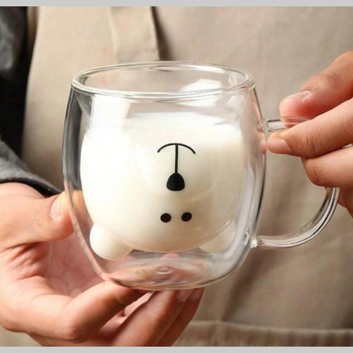 Taza doble vidrio oso
