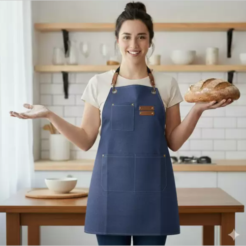 Delantal jeans reforzado bolsillo cuadrado