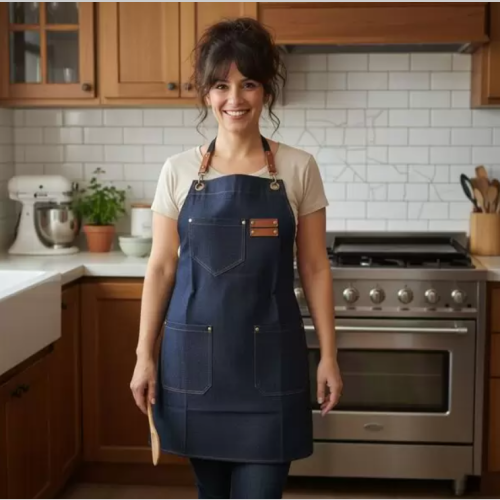 Delantal jeans reforzado bolsillo en v