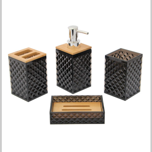 Set de baño 4 piezas acrilico y bambu