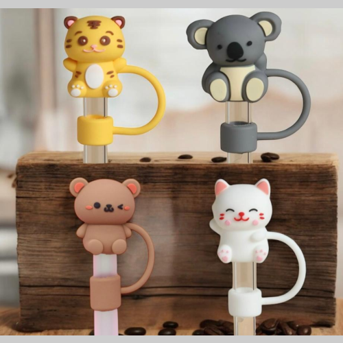 Tapas silicona para sorbetes x 4 animalitos
