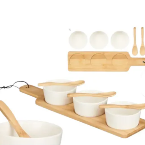 Set cuencos x 3 con base bambú con untadores