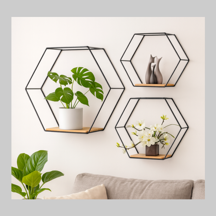 Estantes flotantes hexagonales x 3
