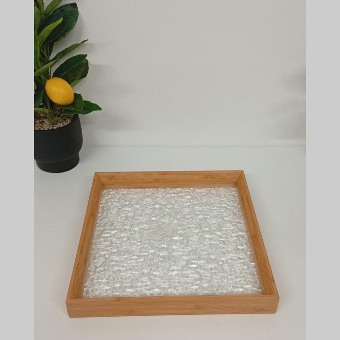 Bandeja acrilico y bambu cuadrada grande