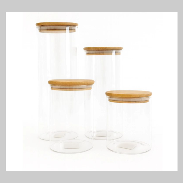 Set frascos tapa bambu redondos x 4