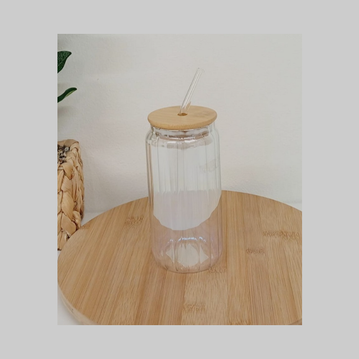 Vaso vidrio con sorbete bambu 500ml