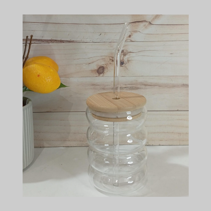Vaso vidrio con sorbete bambu 300ml