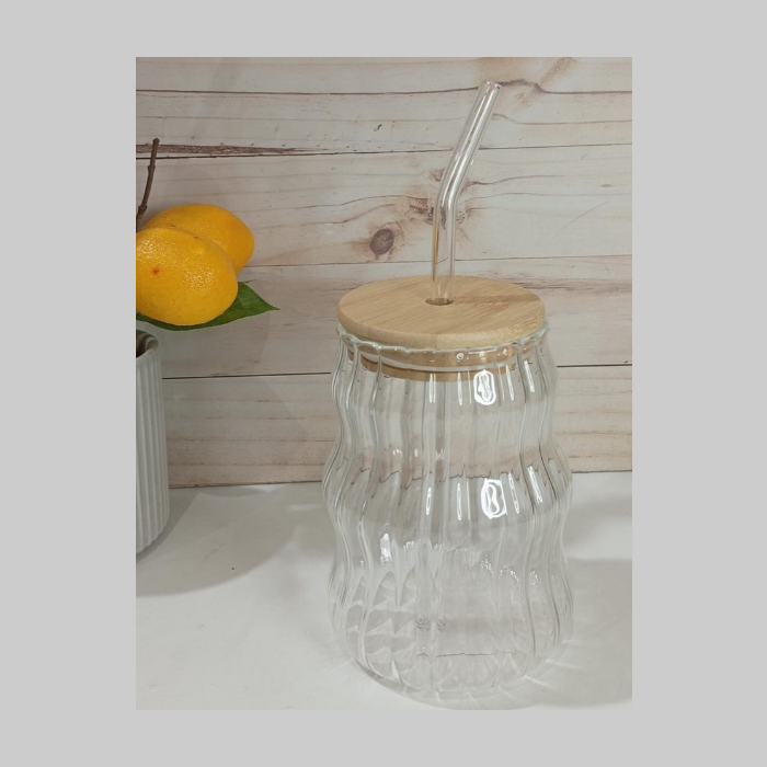 Vaso vidrio con sorbete bambu 500ml