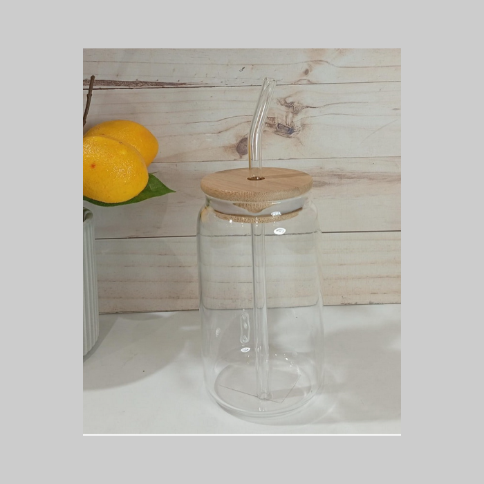 Vaso vidrio con sorbete bambu 350ml