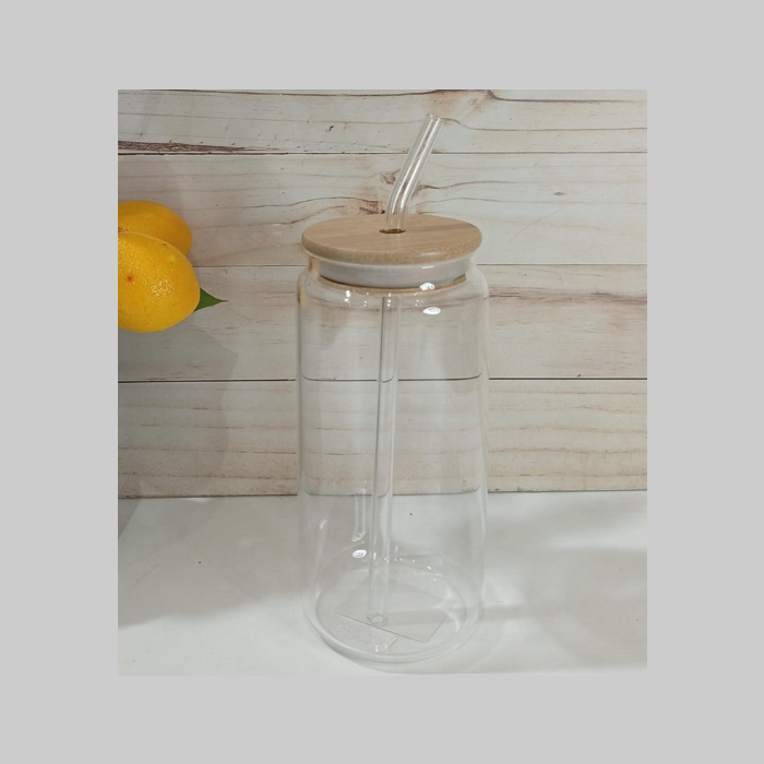 Vaso vidrio con sorbete bambu 500ml