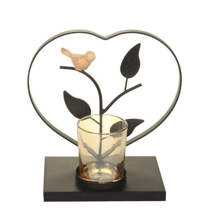 Candelabro pajaritos con porta vela corazon