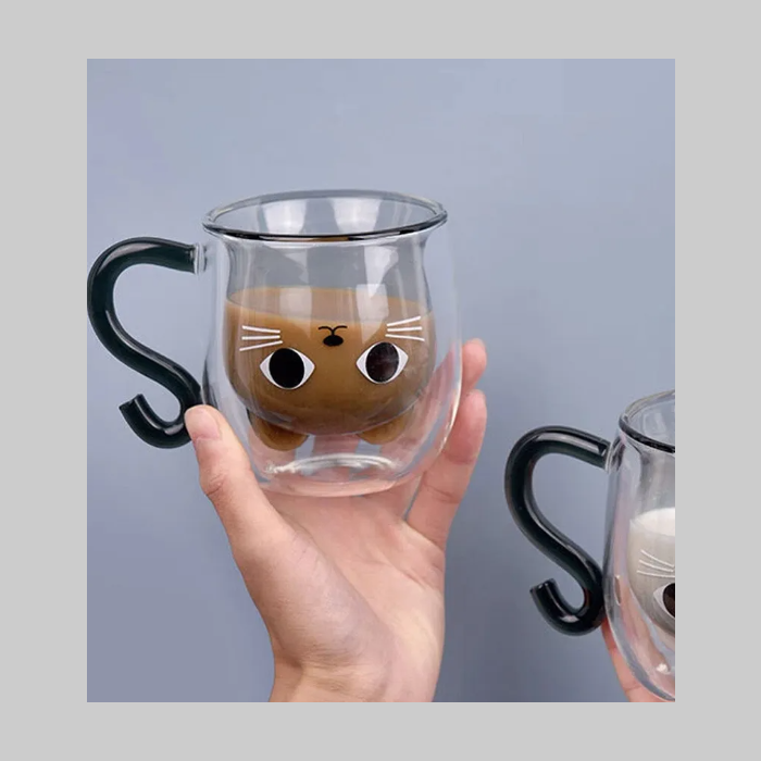 Taza doble vidrio gatito