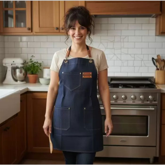 Delantal jeans reforzado bolsillo en v