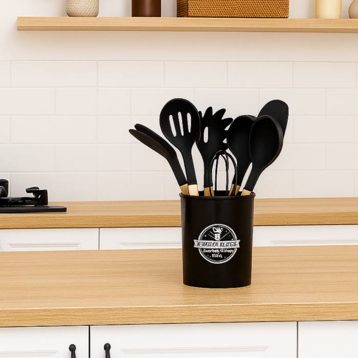 Set utensilios silicona x 12 negros