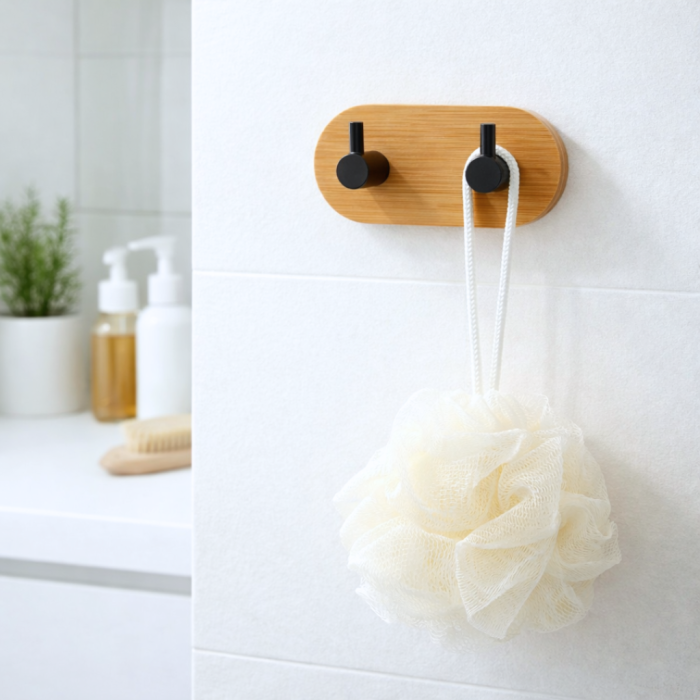 Gancho adhesivo metal y bambú