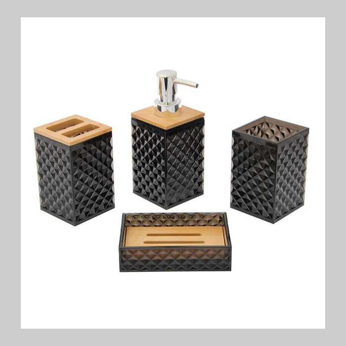 Set de baño 4 piezas acrilico y bambu