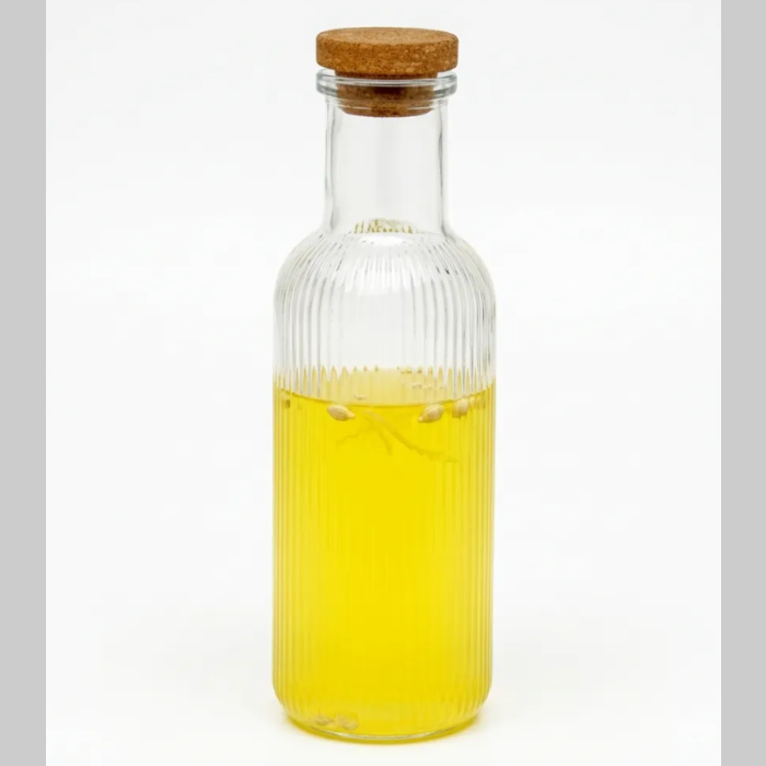 Botella de vidrio labrada tapa corcho 1L