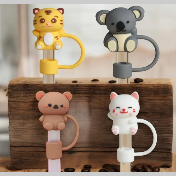 Tapas silicona para sorbetes x 4 animalitos