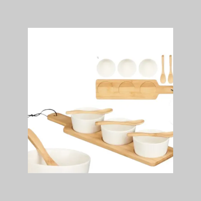 Set cuencos x 3 con base bambú con untadores
